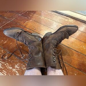 Vintage Laredo Roper Cowboy Boots Size 6 Brown Leather Lace Up Kiltie Fringe
